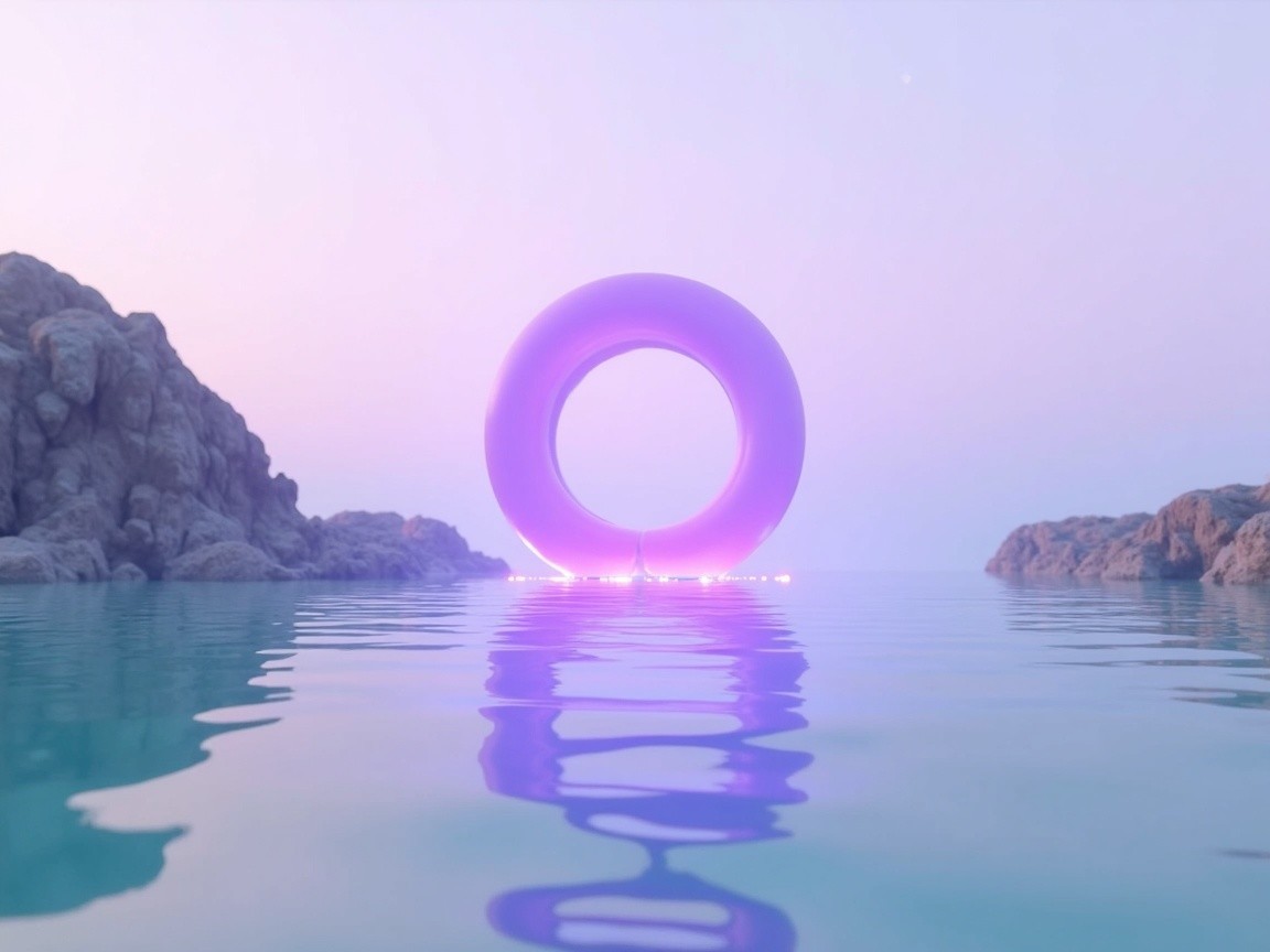 Serene Landscape with Calm Waters and Purple Ring