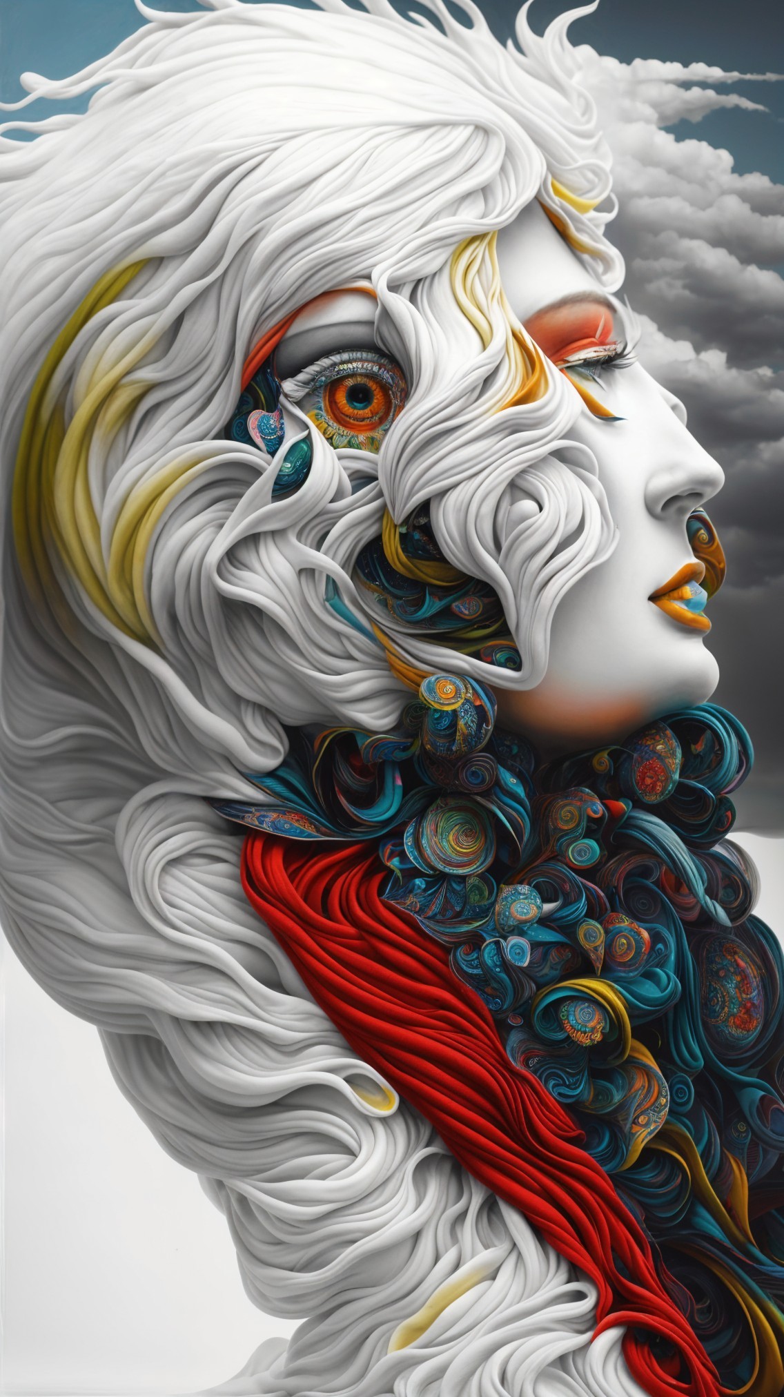 Stylized Profile of a Woman with Colorful Patterns