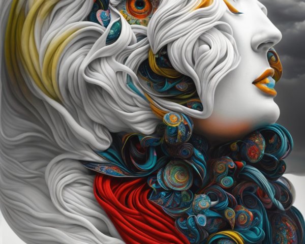 Stylized Profile of a Woman with Colorful Patterns