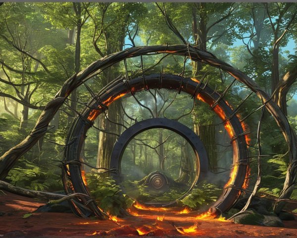 Glowing Portals in a Mystical Forest Setting