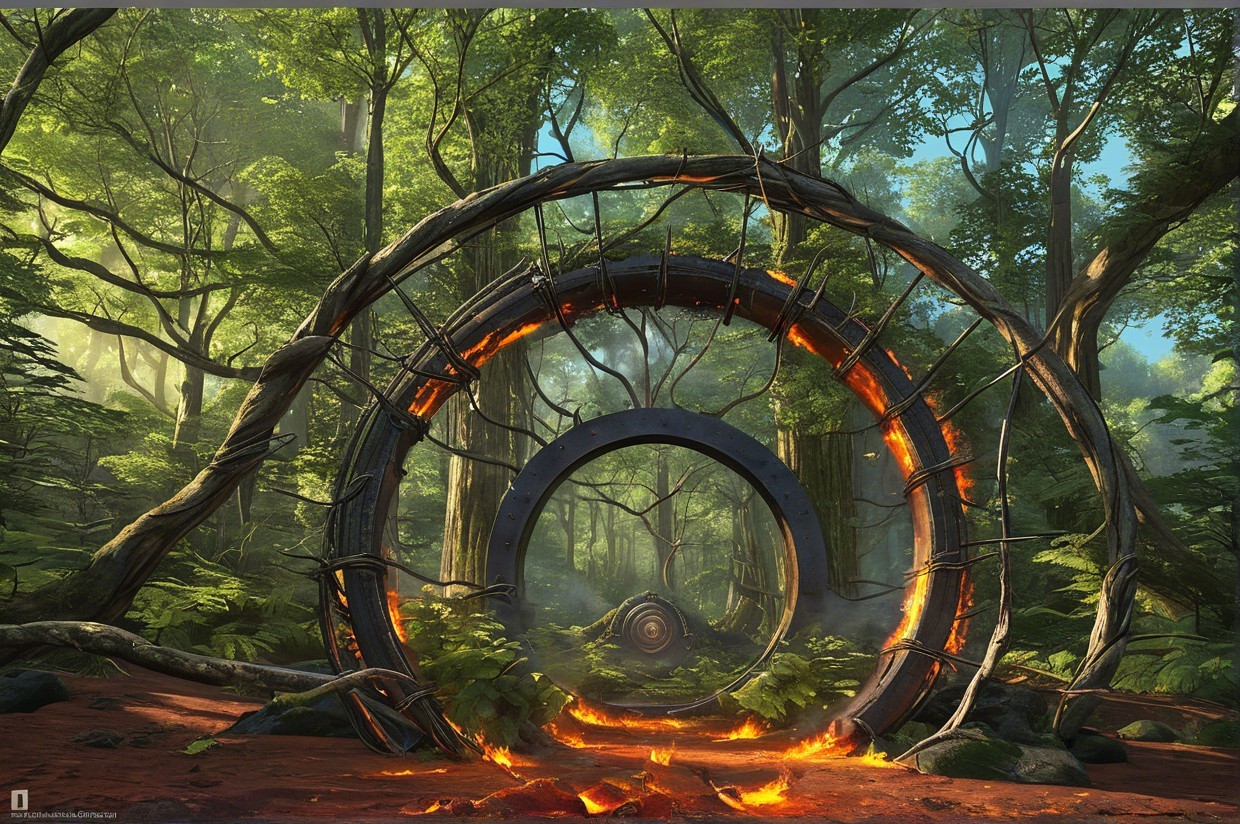Glowing Portals in a Mystical Forest Setting