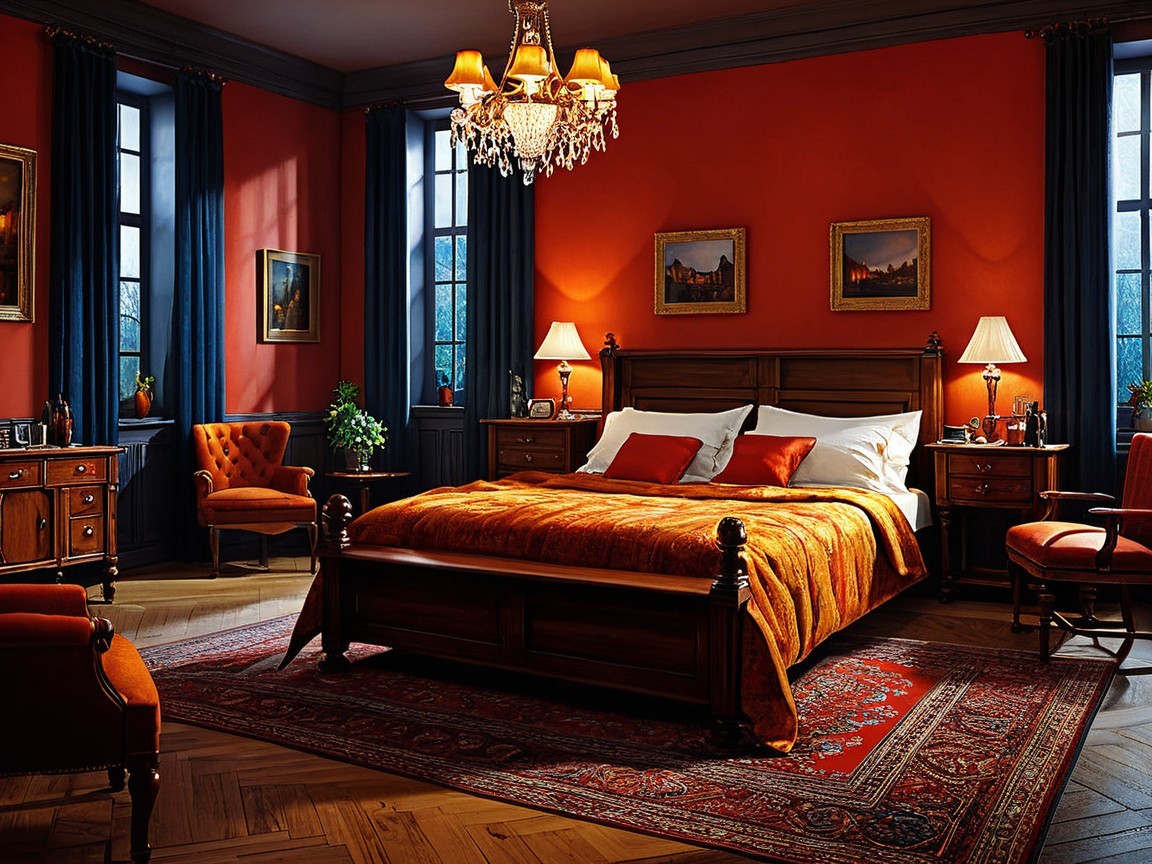 Warm and Inviting Room with Orange Walls and Decor
