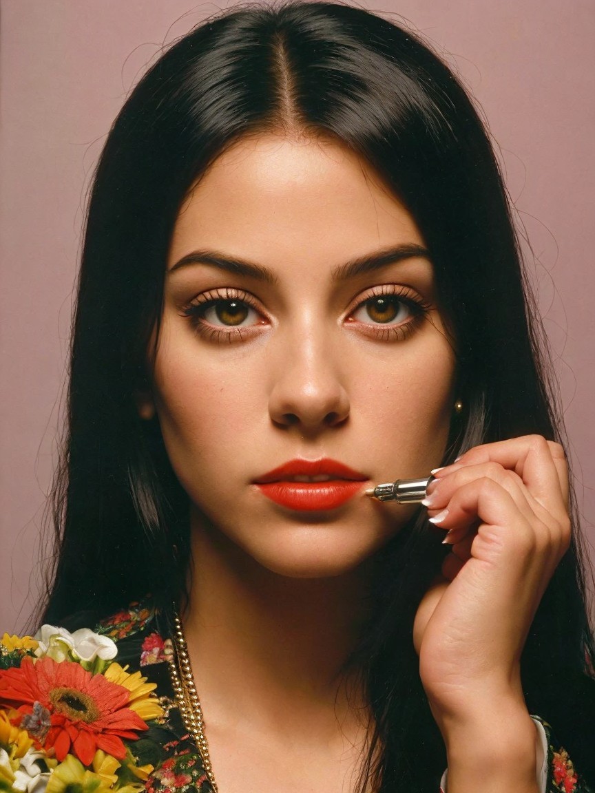 Close-Up Portrait of a Woman Applying Lipstick