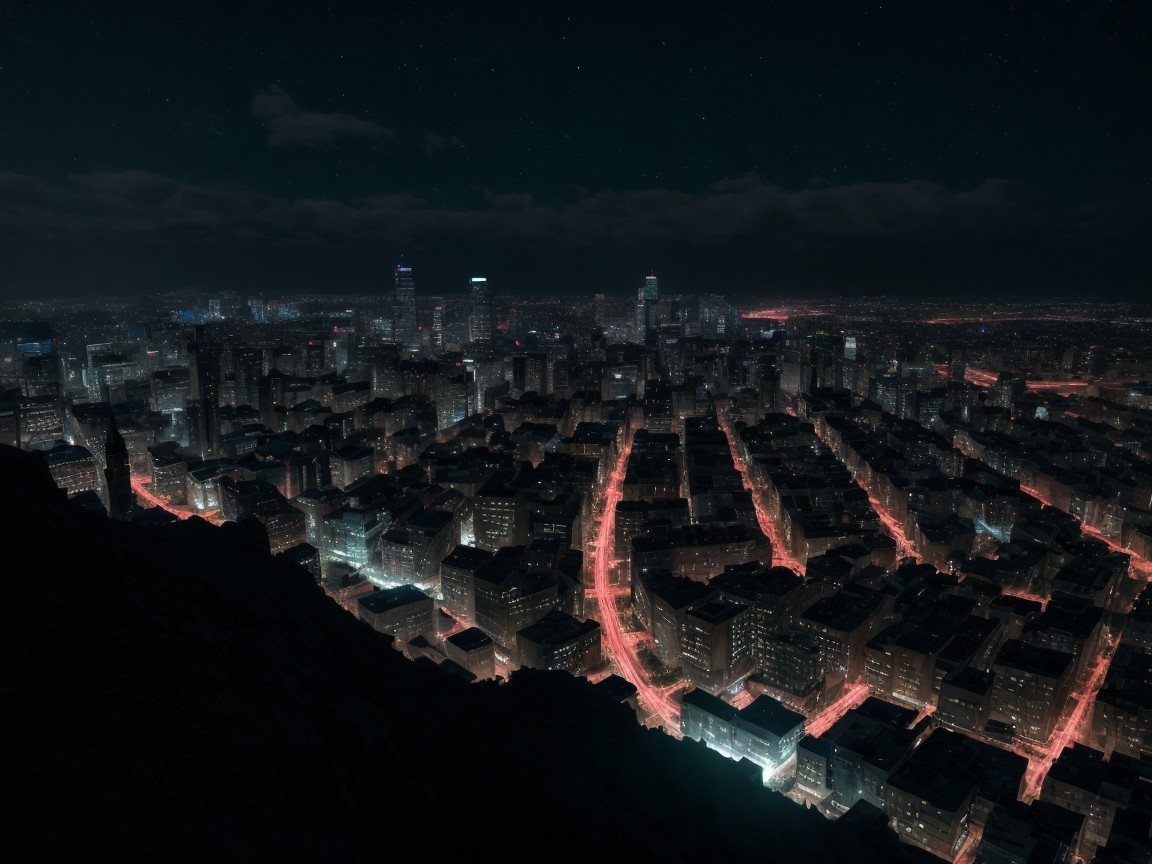 Nighttime Cityscape with Illuminated Skyscrapers