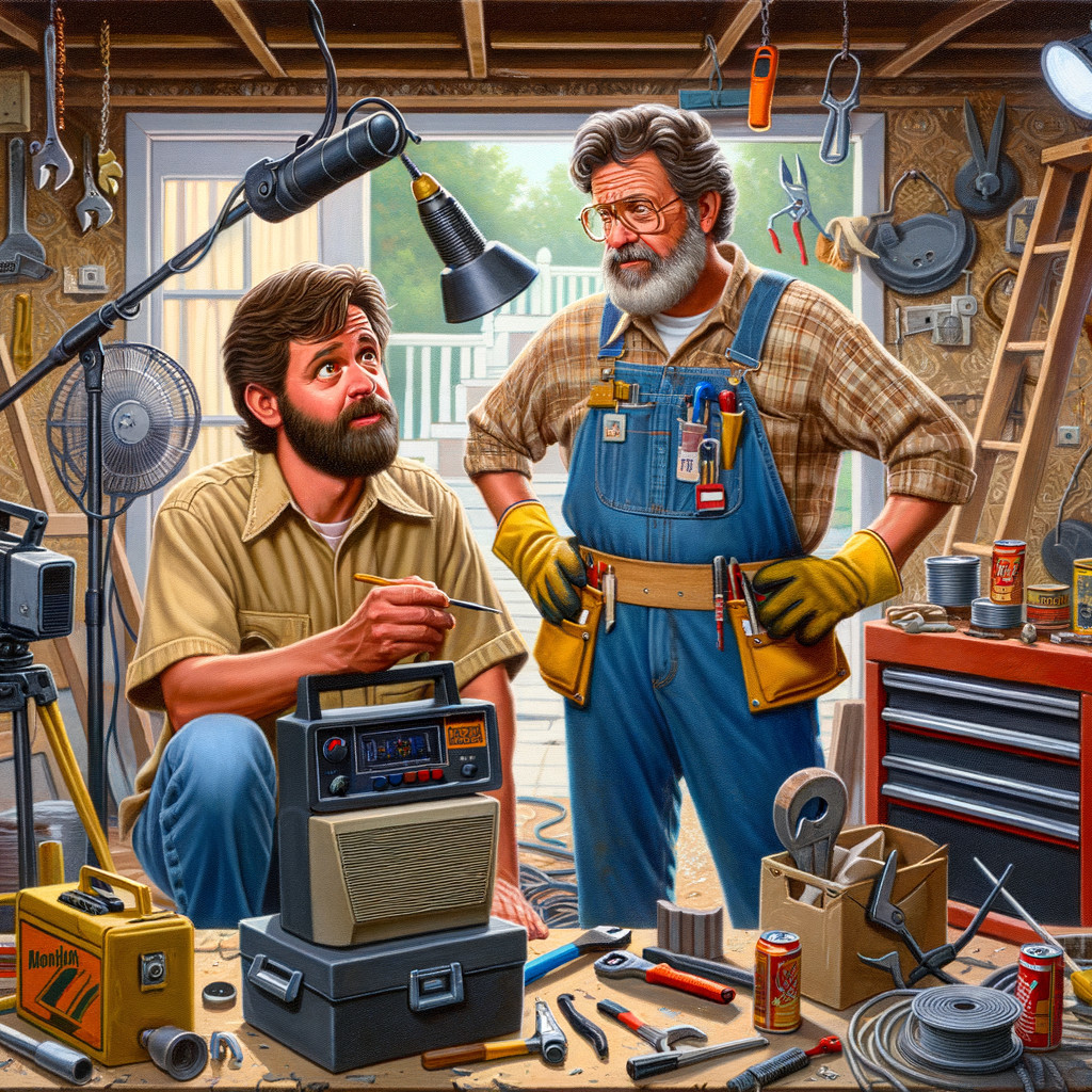 Men in Workshop Engaged in Conversation Amidst Tools