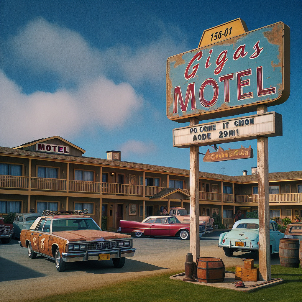 Retro Motel Scene with Vintage Sign and Cars