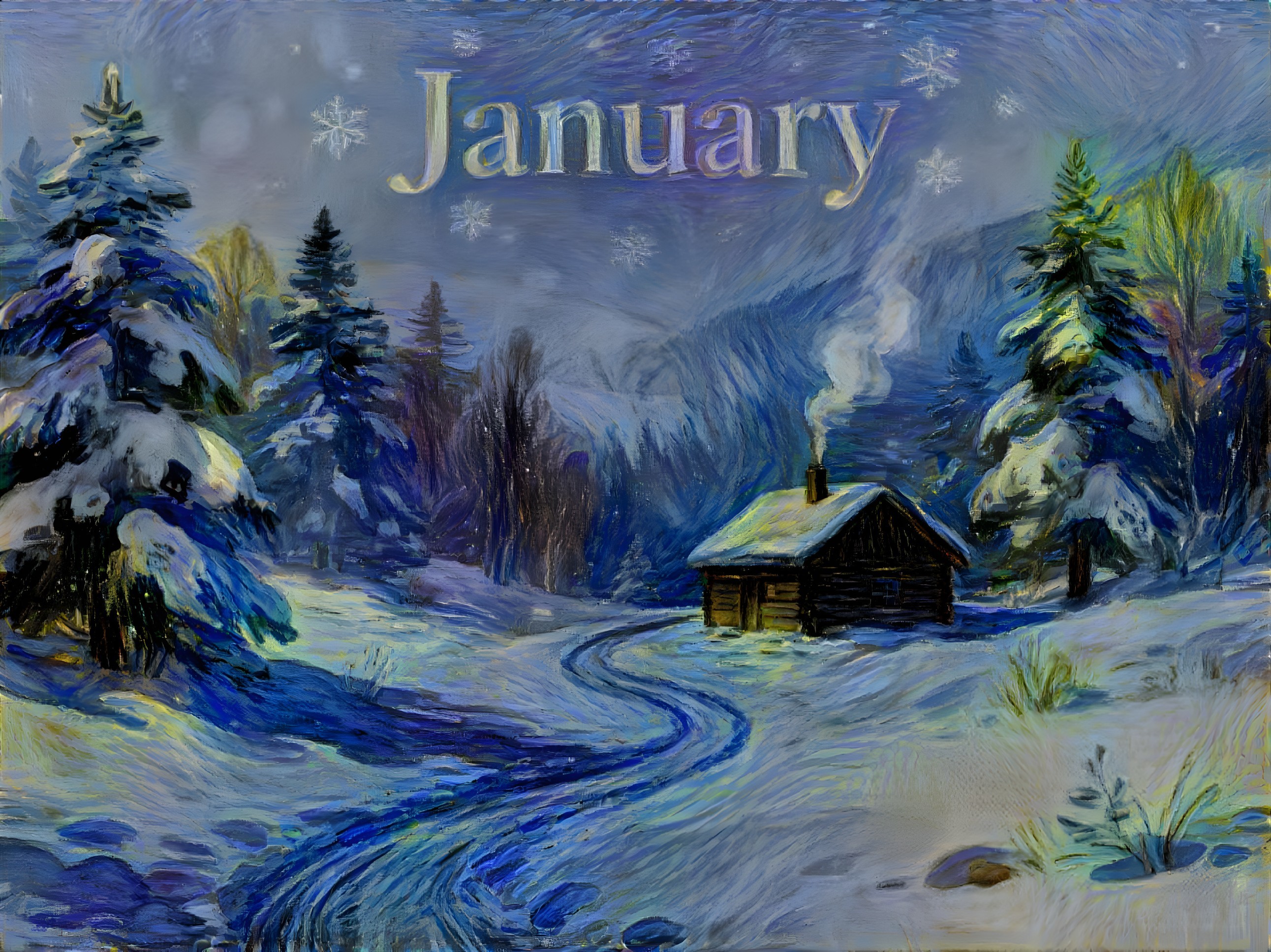 Impressionistic Winter Landscape at Twilight