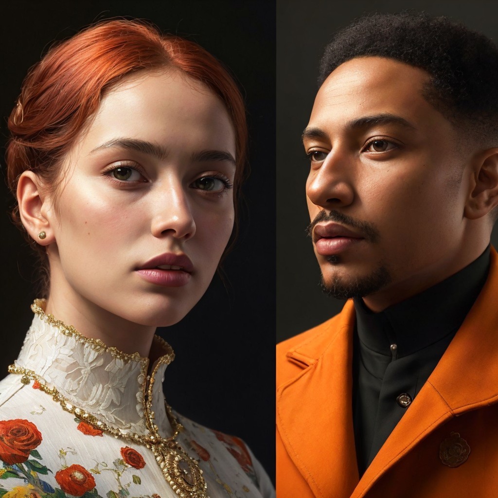 Split Portrait of Two Individuals with Distinct Styles