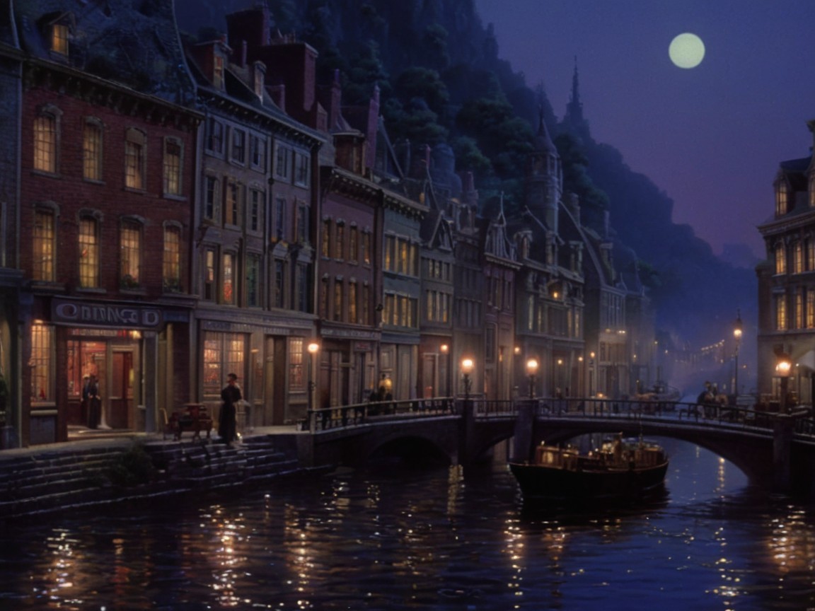 Serene Nighttime Canal Scene with Charming Architecture