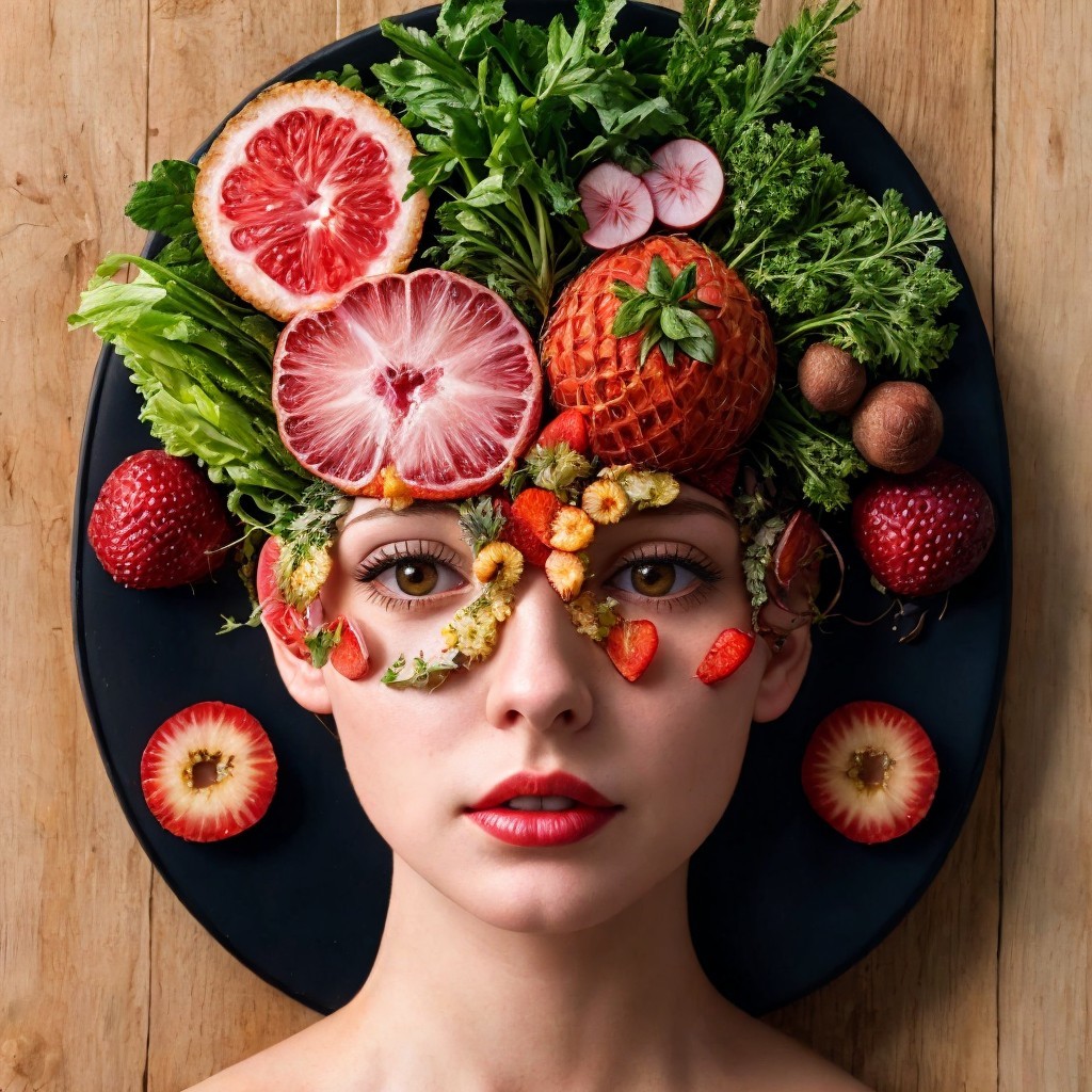 Artistic Portrait of Woman with Fruit Headdress