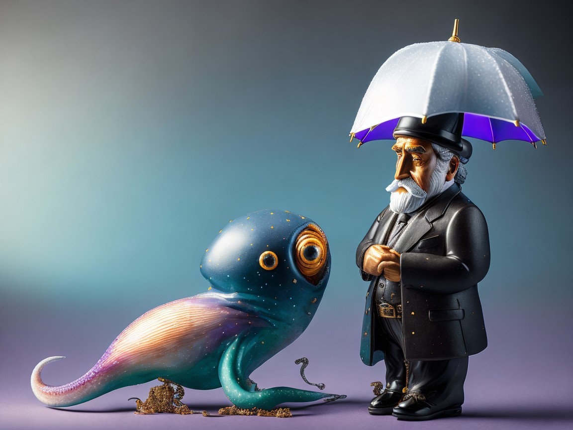 Colorful Octopus Meets Gentleman in Whimsical Scene