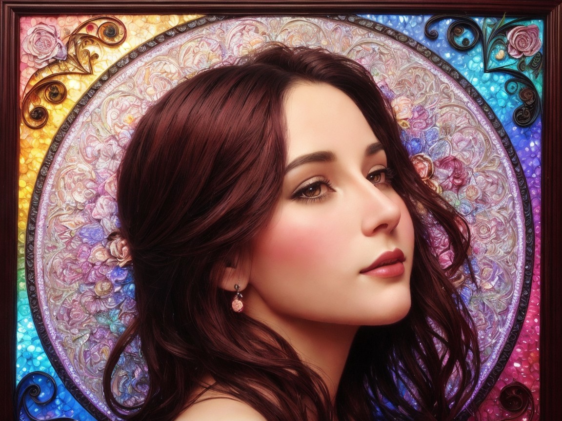Portrait of a Young Woman with Ornate Background
