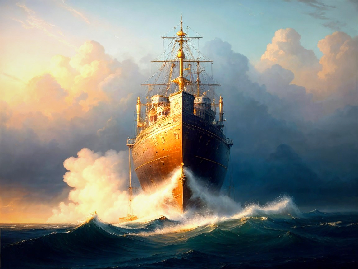 Majestic ship navigating turbulent ocean waves
