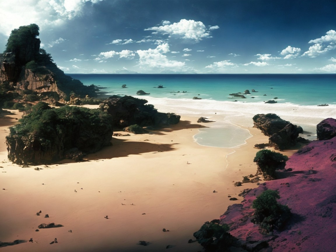 Serene Beach Landscape with Cliffs and Turquoise Waters