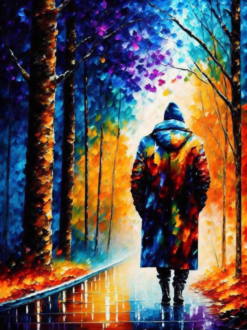 Solitary Figure in Vibrant Impressionistic Landscape