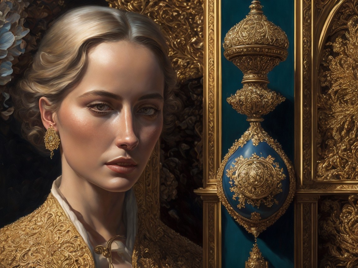 Elegant Portrait of a Woman with Gold Accents