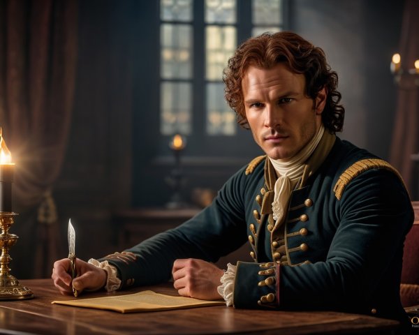 18th-Century Man Writing in Dimly Lit Room