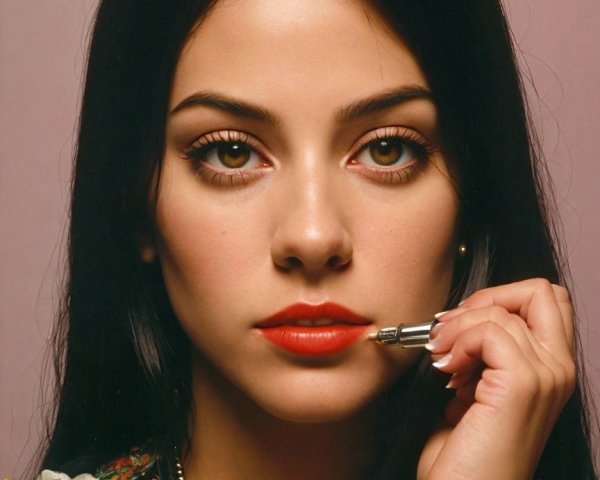 Close-Up Portrait of a Woman Applying Lipstick