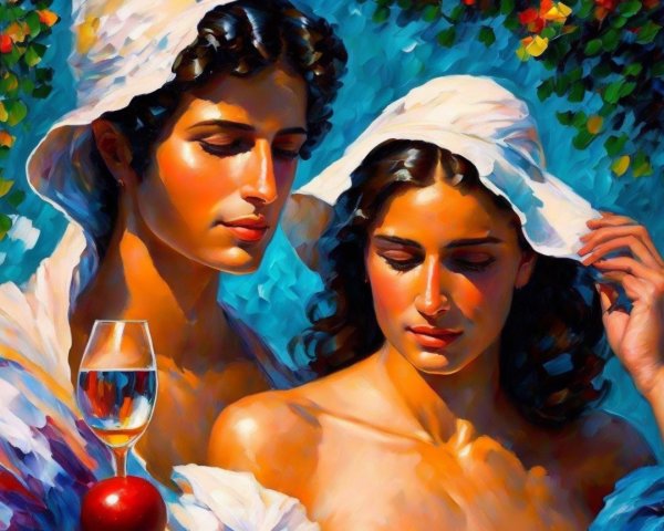 Elegant Portrait of Two Individuals in Vibrant Setting