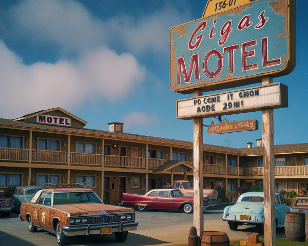 Retro Motel Scene with Vintage Sign and Cars
