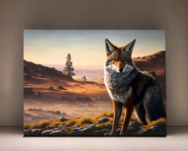 Coyote on Rocky Terrain in Warm Sunset Landscape
