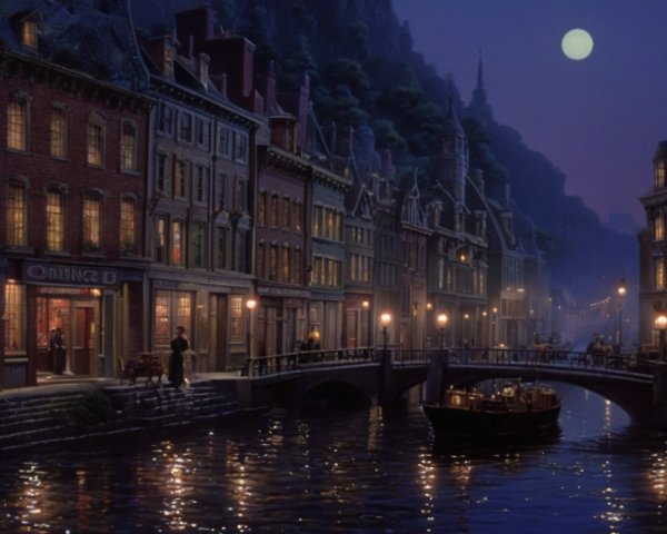Serene Nighttime Canal Scene with Charming Architecture
