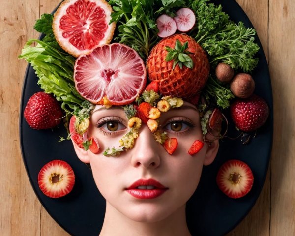 Artistic Portrait of Woman with Fruit Headdress