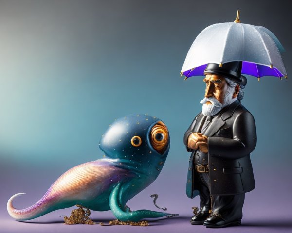 Colorful Octopus Meets Gentleman in Whimsical Scene
