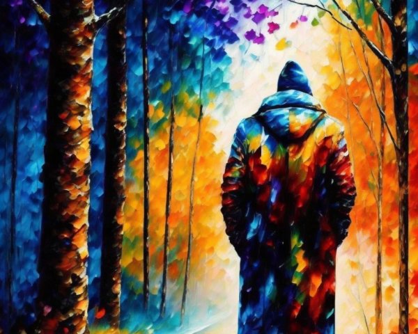 Solitary Figure in Vibrant Impressionistic Landscape