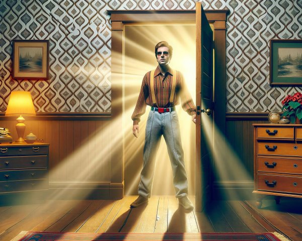 Man in Striped Shirt in Vintage Decor Room