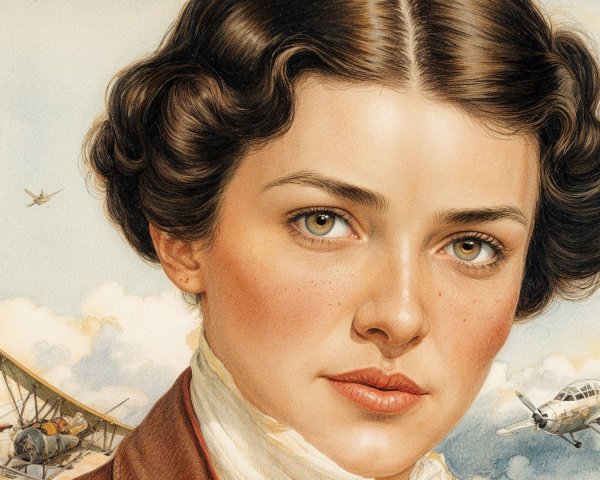 Young Woman in Vintage Aviation Attire with Aircraft