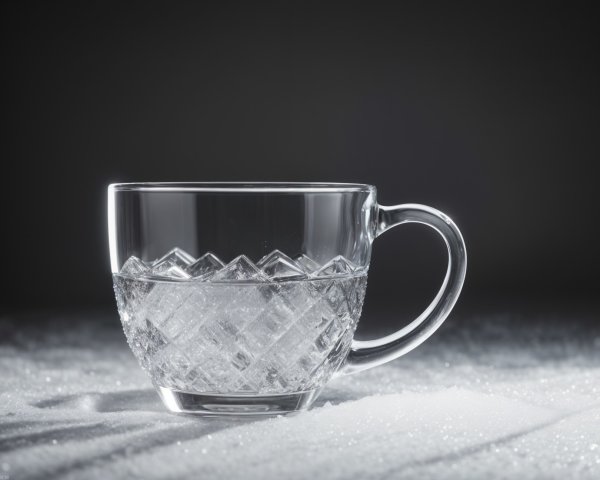 Clear Glass Cup with Diamond Patterns on Dark Surface