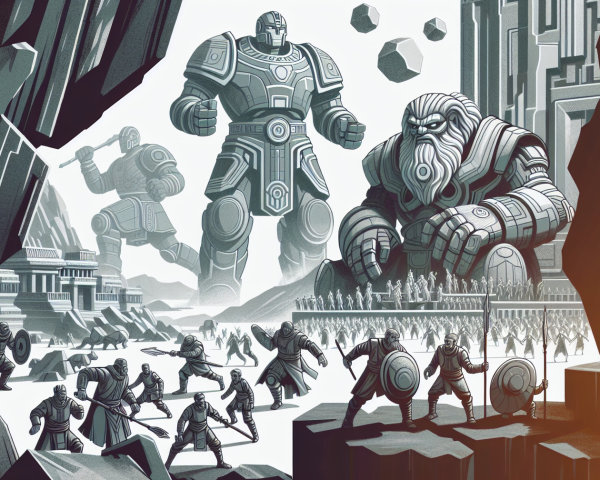 Colossal Stone Golems in Epic Battleground Scene