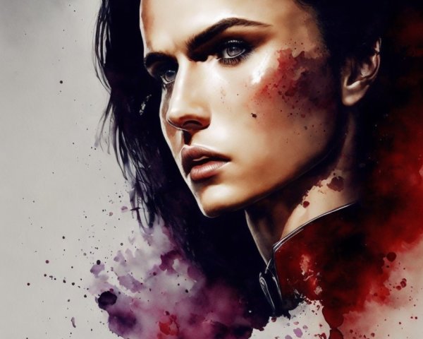 Portrait of a Woman with Intense Gaze and Colorful Background