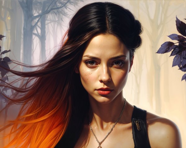 Portrait of a Young Woman in a Misty Forest