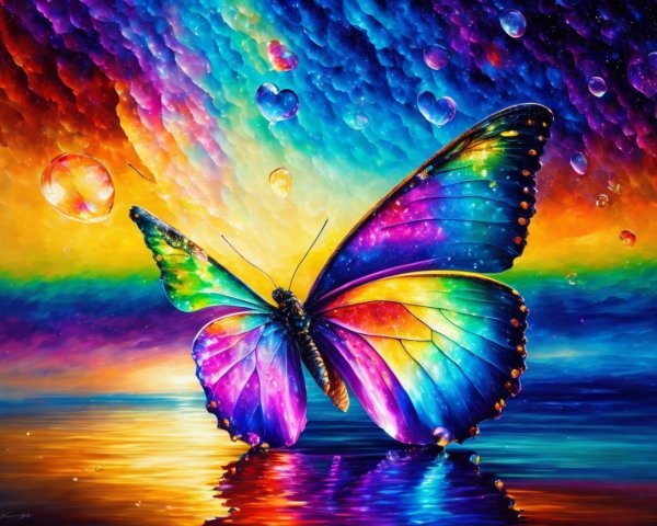 Vibrant Butterfly Above Shimmering Colorful Surface