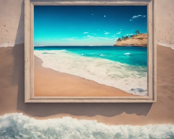 Vivid Beach Scene with Turquoise Ocean and Clouds