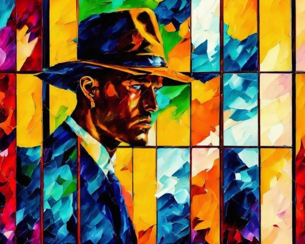 Stylized portrait of a man in a hat and suit