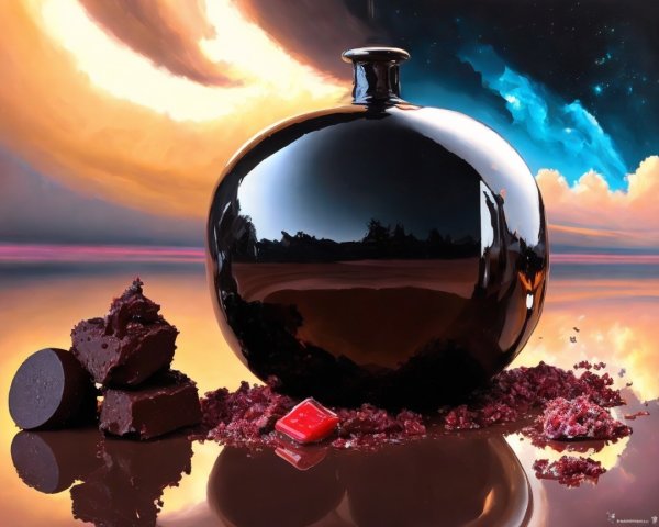 Black Vase with Chocolate on Cosmic Background