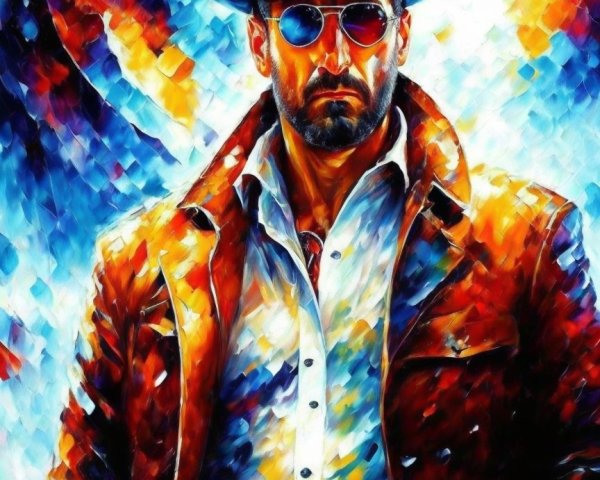 Portrait of a man in a hat with vibrant background colors