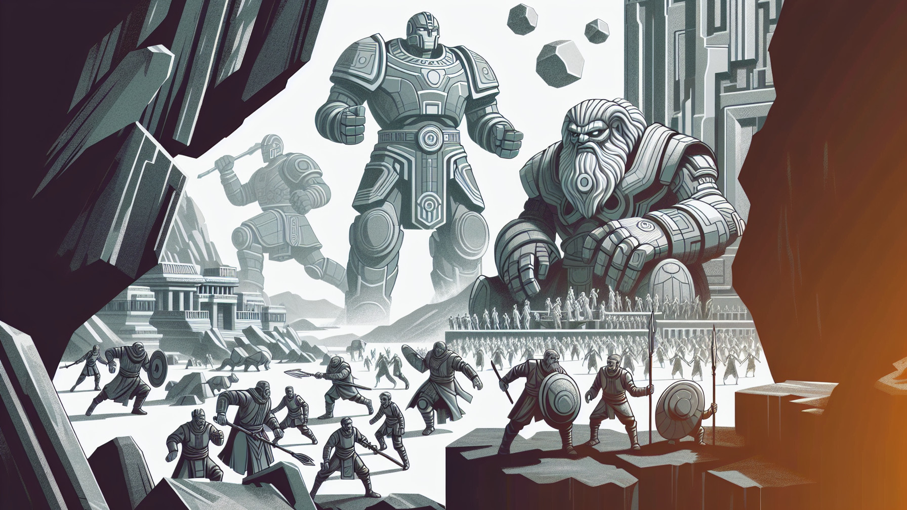 Colossal Stone Golems in Epic Battleground Scene