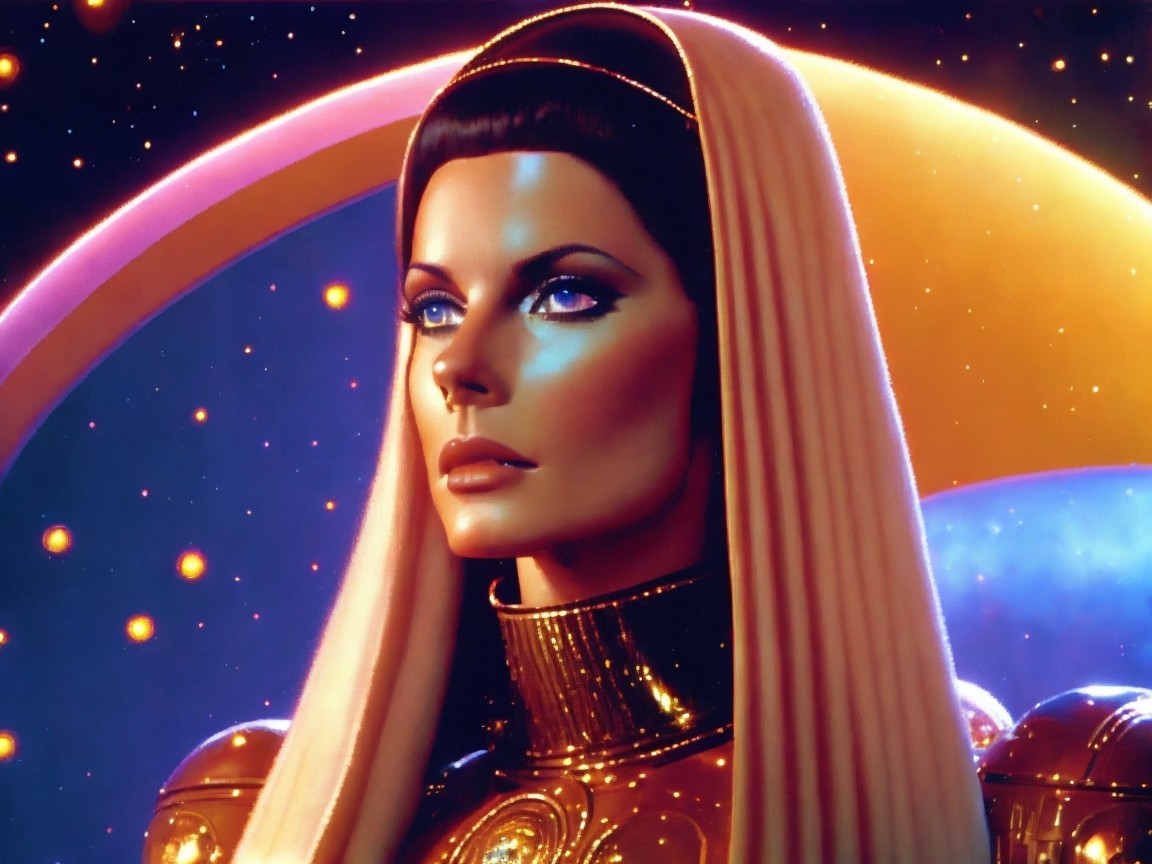 Futuristic Figure in Cosmic Setting with Elegant Details