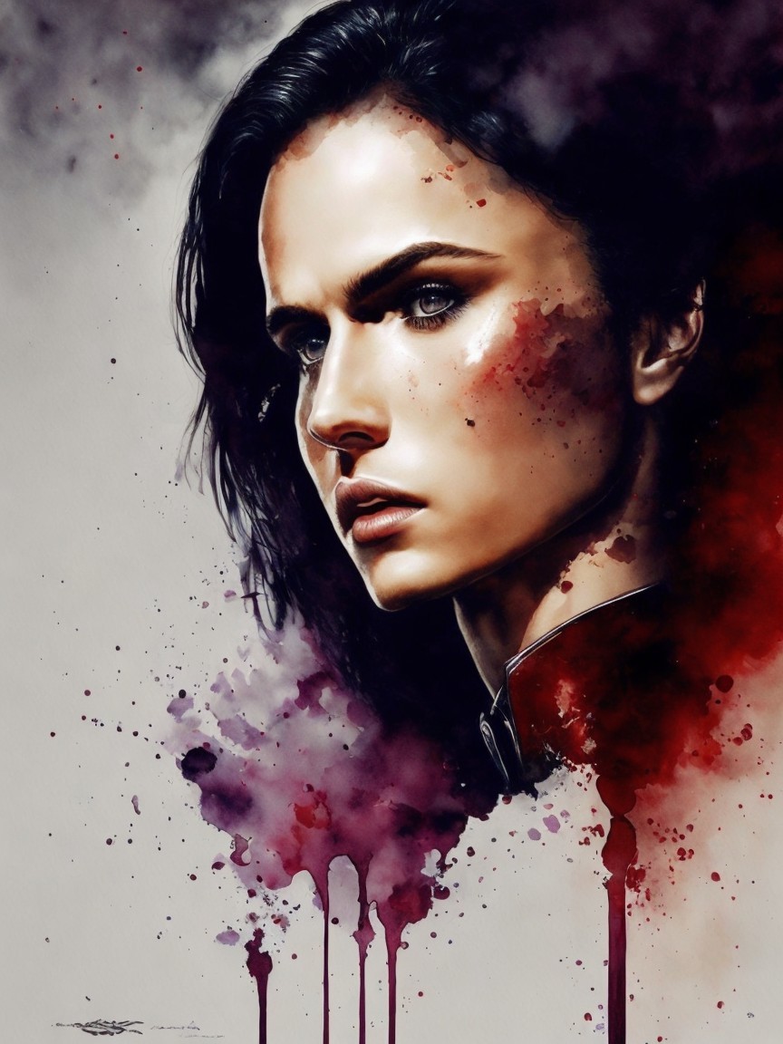 Portrait of a Woman with Intense Gaze and Colorful Background
