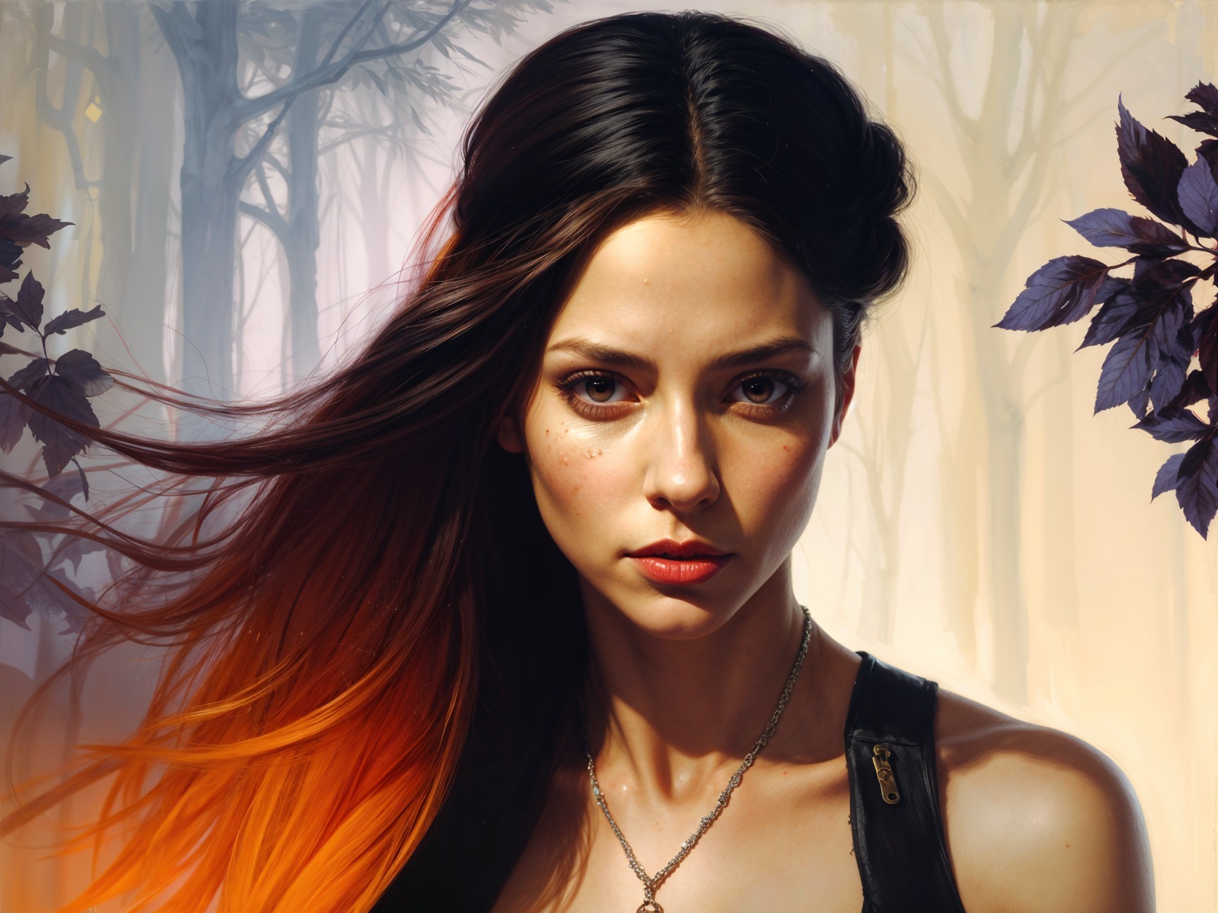 Portrait of a Young Woman in a Misty Forest