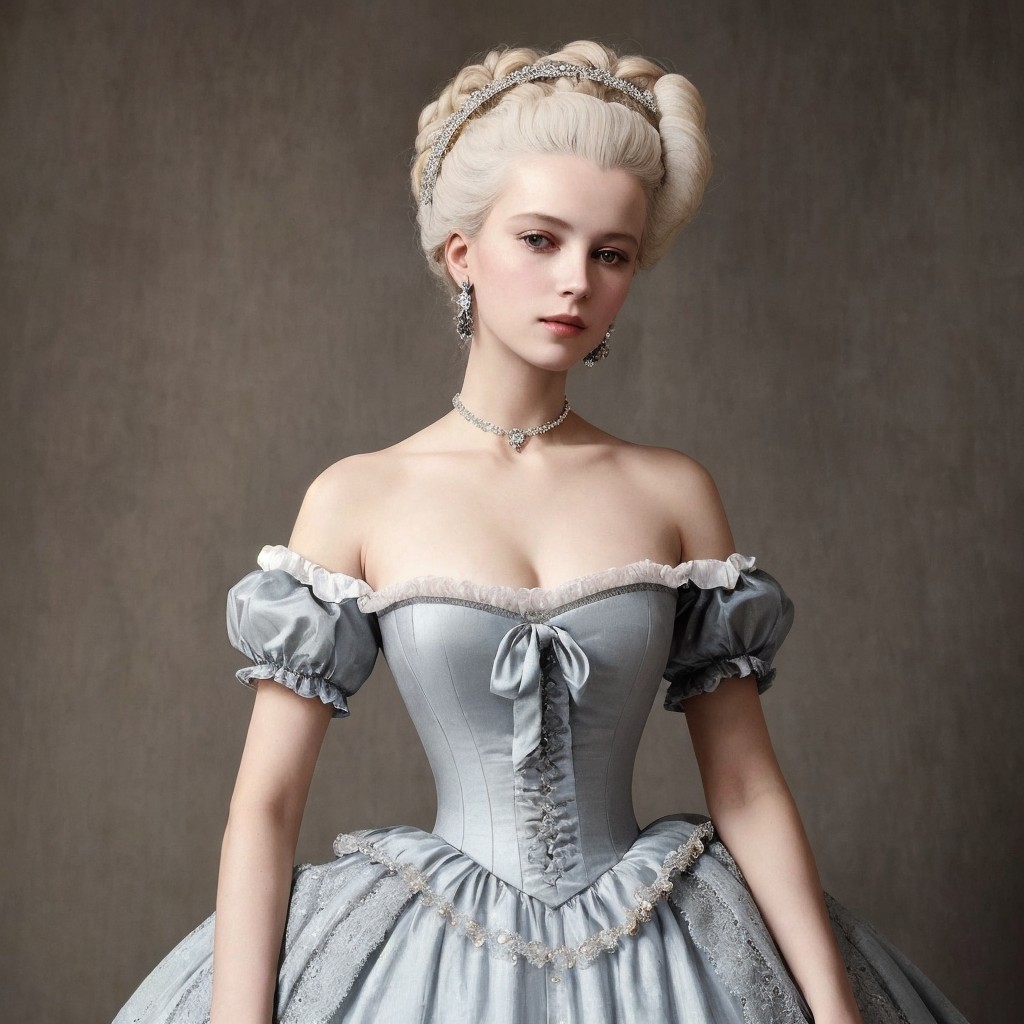 Low-angle portrait of a woman with blonde updo and tiara