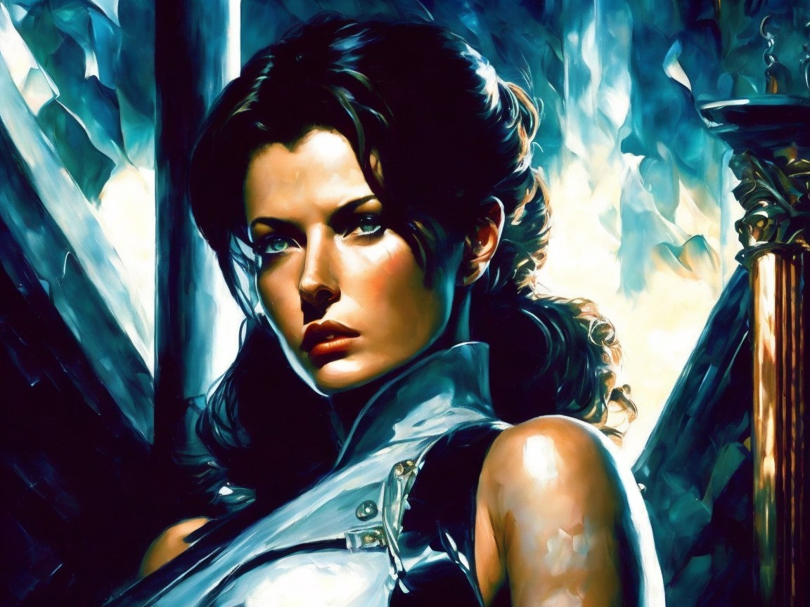 Female character with dark hair in fantasy outfit