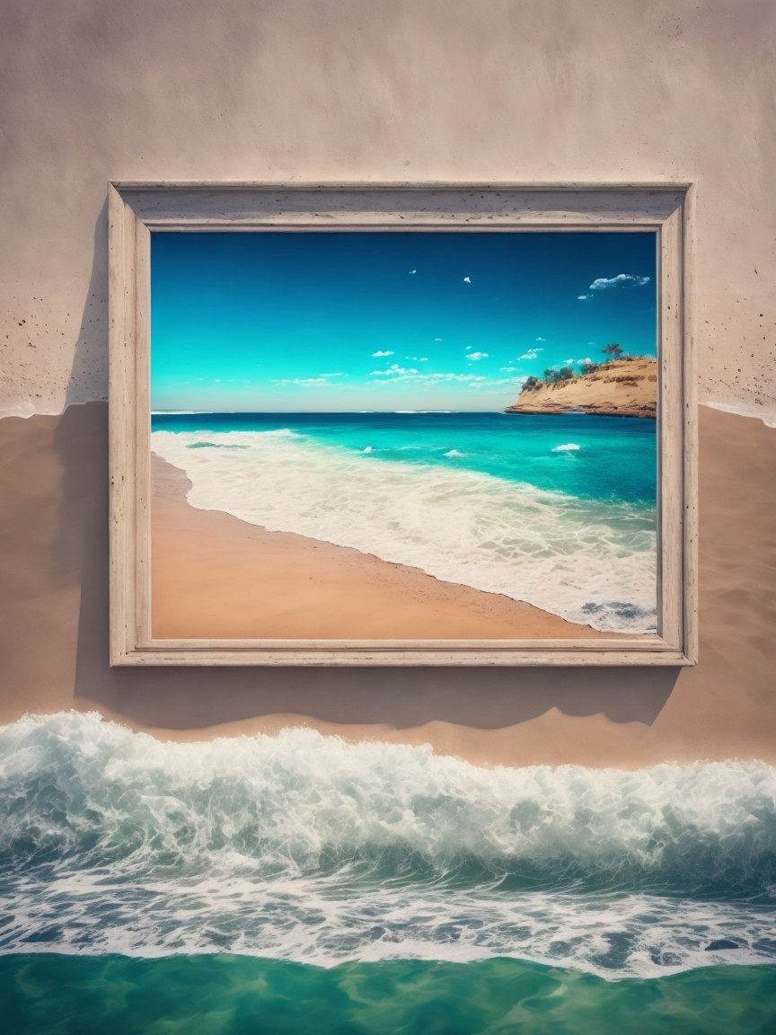 Vivid Beach Scene with Turquoise Ocean and Clouds