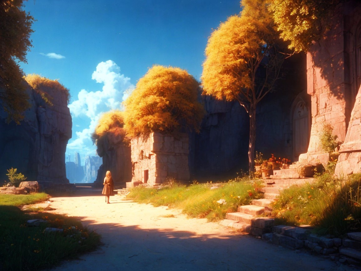 Fantastical Landscape with Rock Formations and Trees