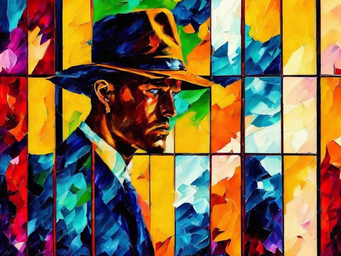 Stylized portrait of a man in a hat and suit