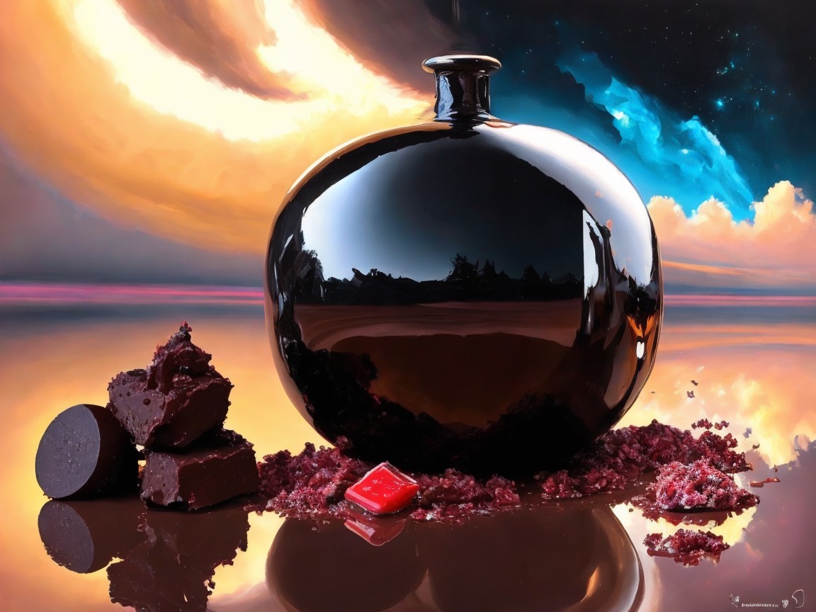 Black Vase with Chocolate on Cosmic Background
